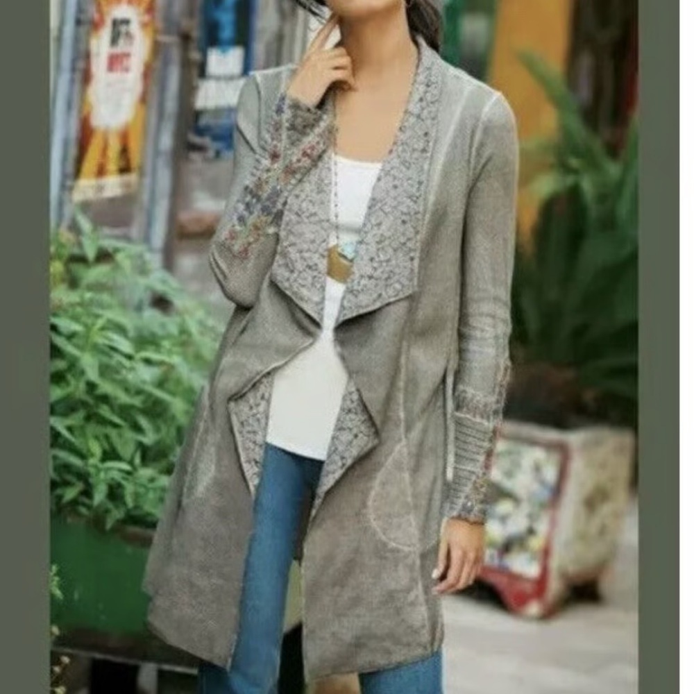 Soft Surroundings Gray Open-Front Draped Cardigan